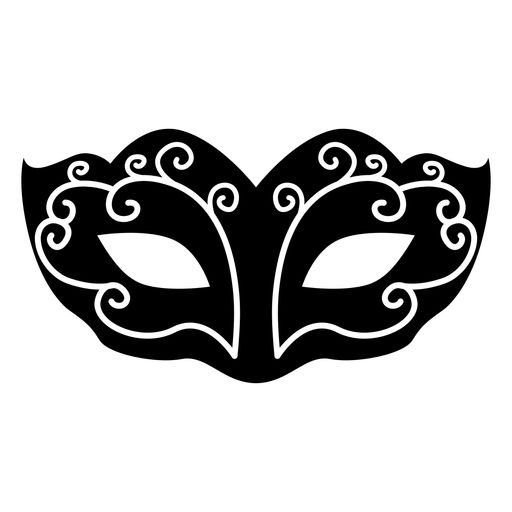 a black and white mask with swirls on the side, in front of a white background