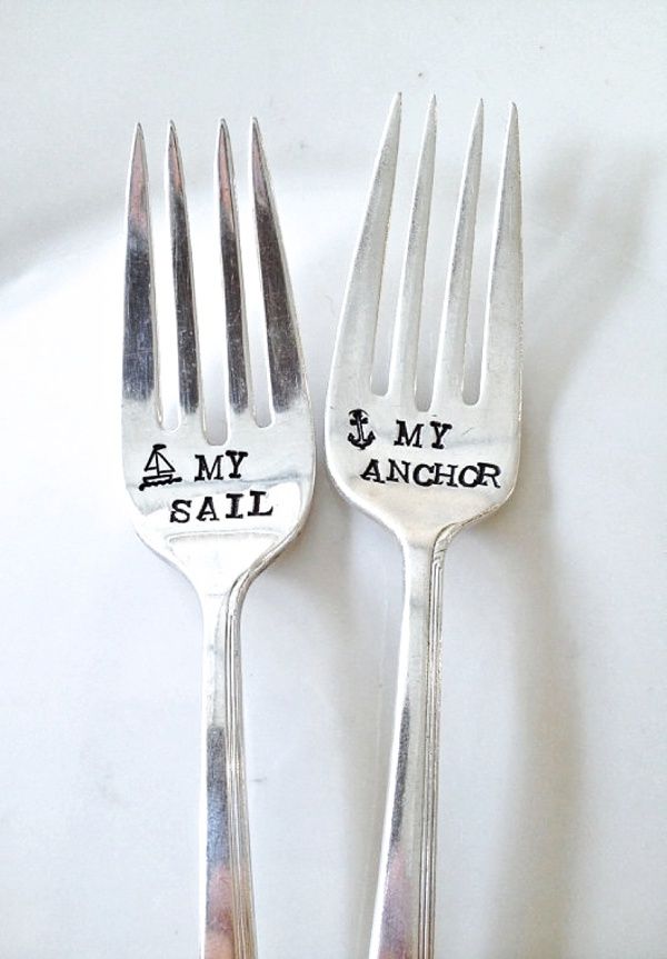 two forks with words on them that say, my anchor and i am my sailor