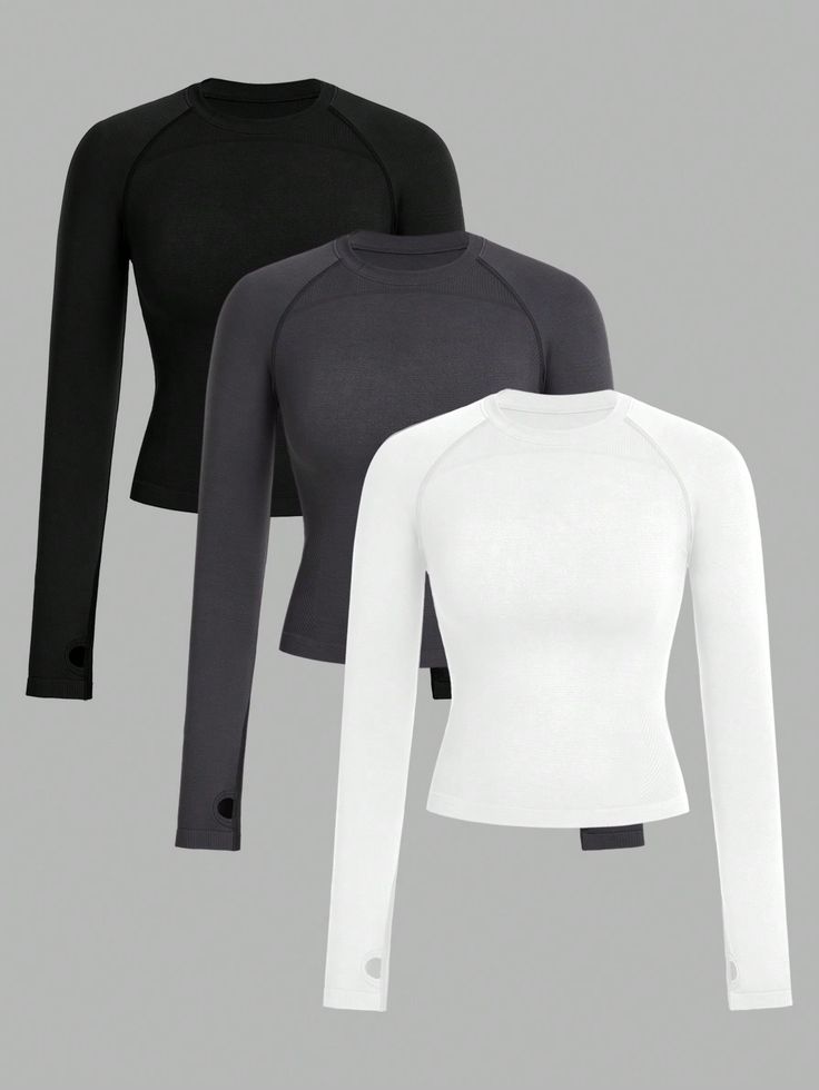 Seamless Slim Fit Thumb Hole Long Sleeve Sports T-Shirt Multicolor   Long Sleeve Fabric Plain  High Stretch  Women Activewear, size features are:Bust: ,Length: ,Sleeve Length: Long Sleeve Thumb Hole Top, Compression Shirts Women, Nursing Essentials, Long Sleeve Gym Tops, Full Sleeve Top, T Shirt Long Sleeve, Sport Clothes, Workout Plan For Women, Sport Sweater