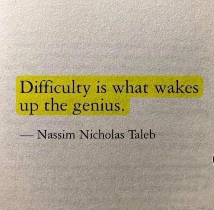 a piece of paper with a quote on it that says, difficulty is what wakes up the genius