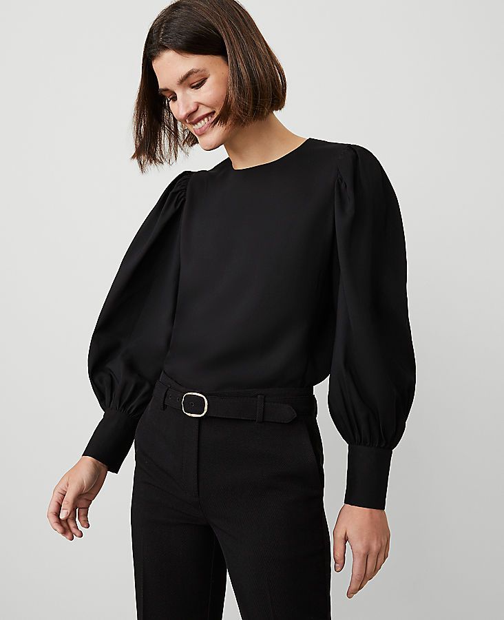 Elevate your everyday with this softly shirred blouse. Crew neck. Long sleeves with shirred sleeve caps and button cuffs.,Imported:Imported,Fit:Slim: Tailored and perfect for layering.,Length:23" long,Fabrication:100% Polyester,Garment Care:Machine Washable Shirred Cuff Blouse by Ann Taylor Size regular - XS Black Women's Crew, Neck, Long, Sleeve, Blouse, Tops, 100%, Polyester, Machine, Washable Office Puff Sleeve Top With Pleated Sleeves, Fitted Long Sleeve Blouse With Smocked Cuffs, Classic Puff Sleeve Top For Workwear In Fall, Solid Color Long Sleeve Blouse With Elastic Sleeves, Spring Workwear Puff Sleeve Top With Cuffed Sleeves, Fall Office Puff Sleeve Top With Lantern Sleeves, Fitted Blouse With Gathered Sleeves For Work, Office Puff Lantern Sleeve Top For Fall, Classic Blouse With Balloon Sleeves And Button Cuffs