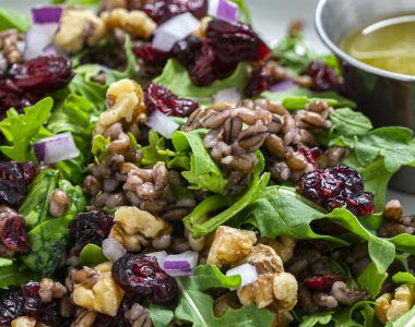 Purple barely, walnuts, cranberries, onions, arugula Purple Barley Recipes, Barley Recipes, Cranberry Salad Recipes, Barley Recipe, Barley Salad, Cranberry Salad, Fresh Ingredients, Eat Local, Soup And Salad