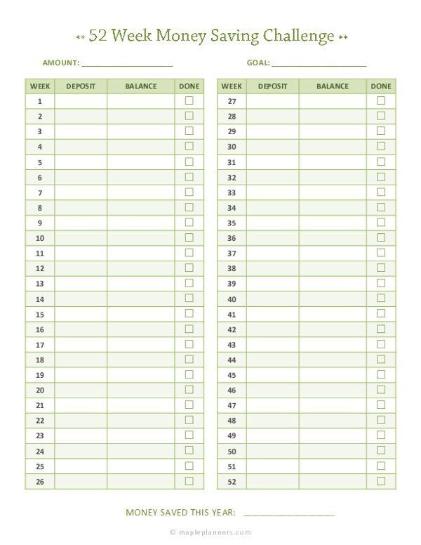 the printable 52 week money saving challenge