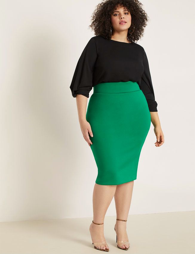 Neoprene Pencil Skirt | Women's Plus Size Skirts | ELOQUII Pencil Skirt Outfits Plus Size, Plus Size Pencil Skirt Outfit, Pencil Skirt Tutorial, Pencil Skirt Plus Size, Pencil Dress Outfit, Plus Size Pencil Skirt, Pencil Skirt Fashion, Jeans Winter, Below The Knee Skirt