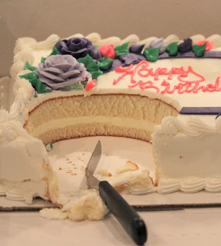 a cake that has been cut with a knife