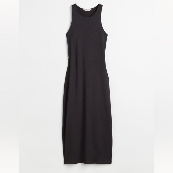 Brand New With Tags, Never Worn! Sold Out Online- A Perfect Basic! Black Sleeveless Ribbed Maxi Dress, Sleeveless Black Ribbed Maxi Dress, H&m Black Midi Dress For Night Out, H&m Black Casual Midi Dress, Casual Black Midi Dress From H&m, Casual Black Midi Dress H&m, H&m Black Sleeveless Dress, H&m Black Midi Dress, Black Rib