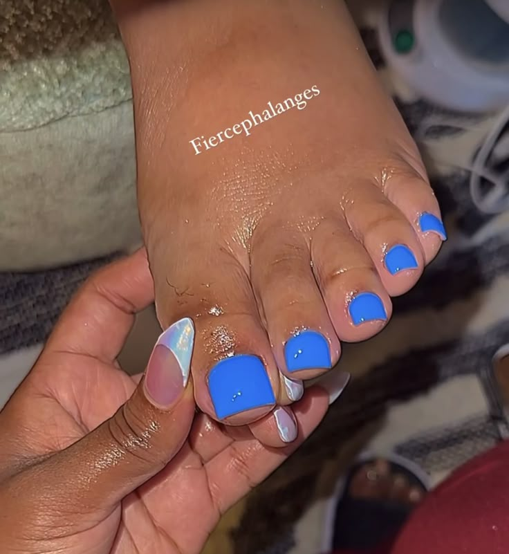 Grey Toe Nail Designs, Light Blue Pedicure Toes, Pedicure Colors For Dark Skin, Blue French Tip Toes, Blue Acrylic Toes, Baby Blue Toes, Royal Blue Toe Nails, Blue Toes Nails, Toes Nails Colors