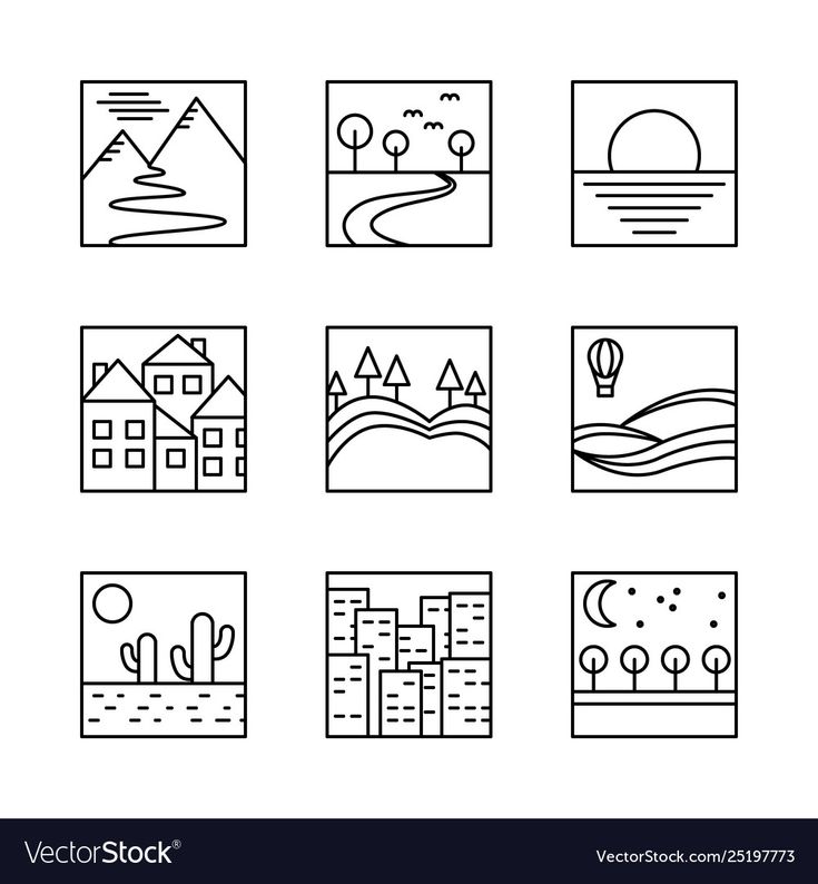 different types of landscape icons in black and white