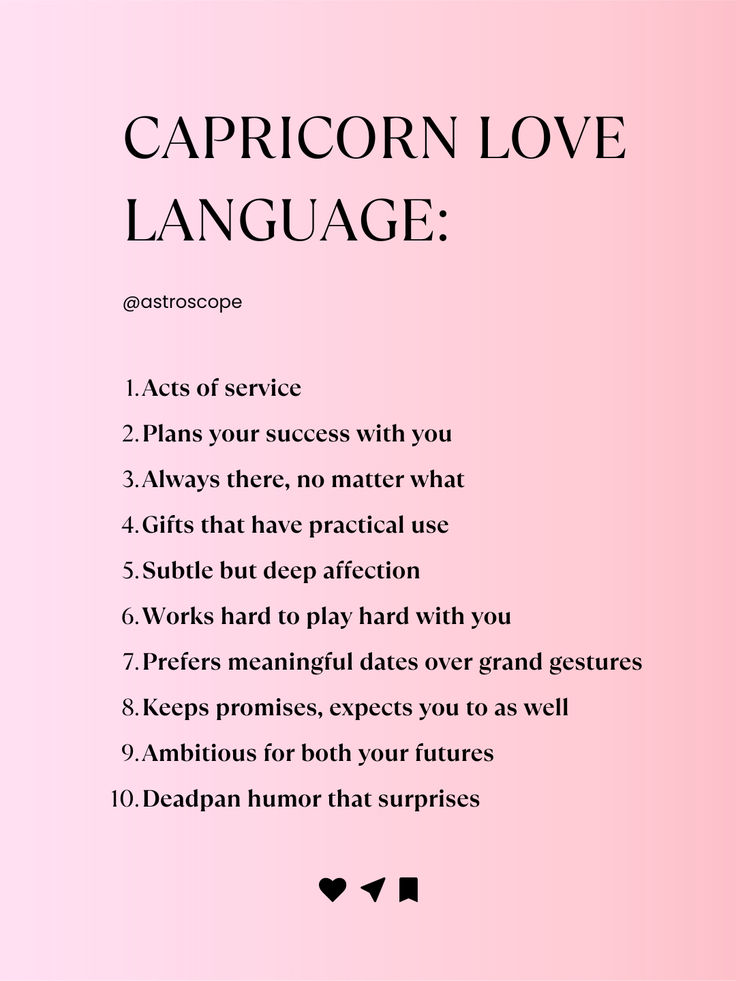 a pink background with the words capricorn love language