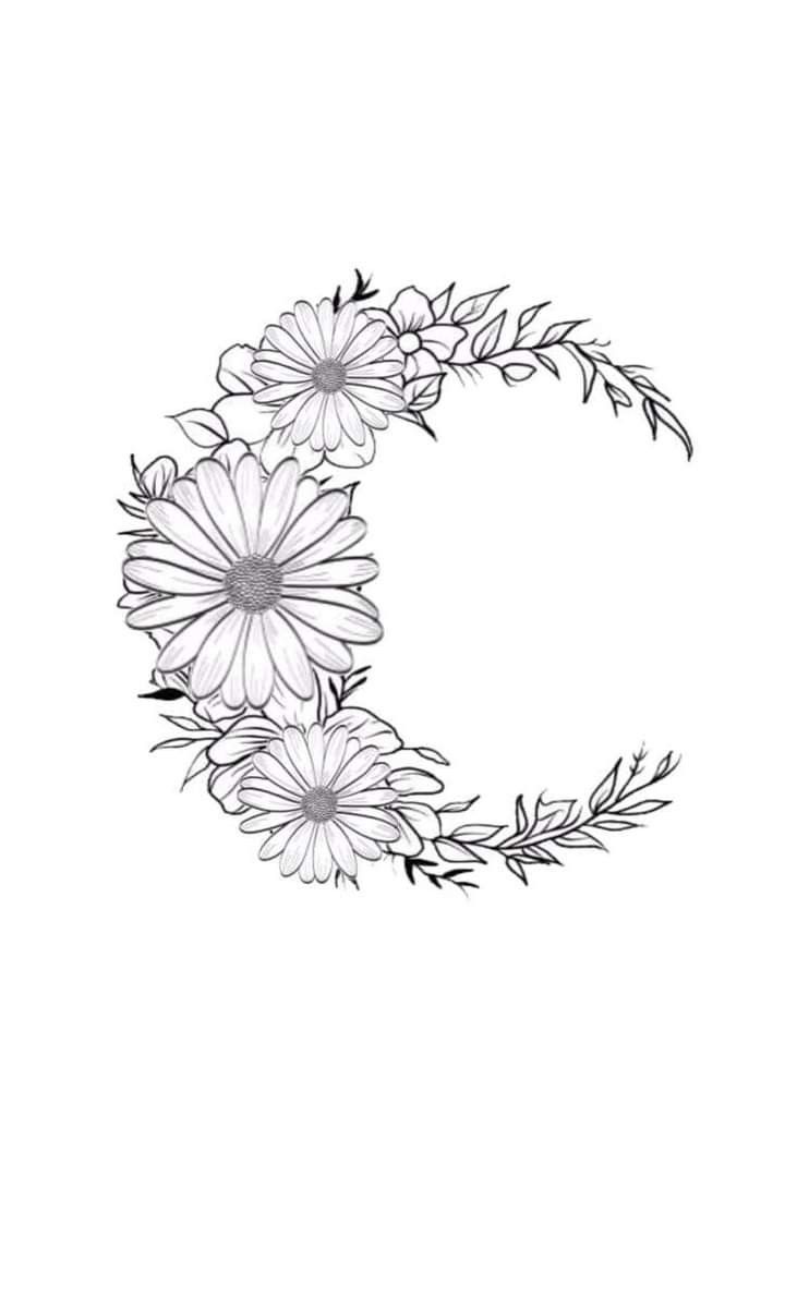 the letter c is made up of daisies and leaves, as well as flowers