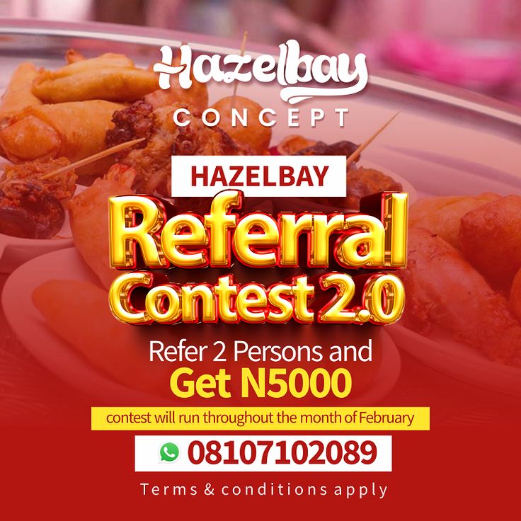 an advertisement for the hazle bay referal contest with food items on a plate