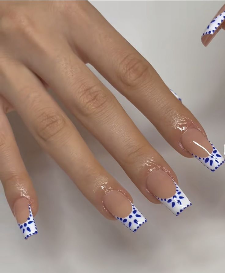 Greek Nail Art Design, Nails For Cyprus, Mamma Mia Nails Acrylic, Greece Nails Square, Talavera Nail Art French Tip, Greek Acrylic Nails, Tunisia Nails, Greek Tile Nails, Mama Mia Nails Design