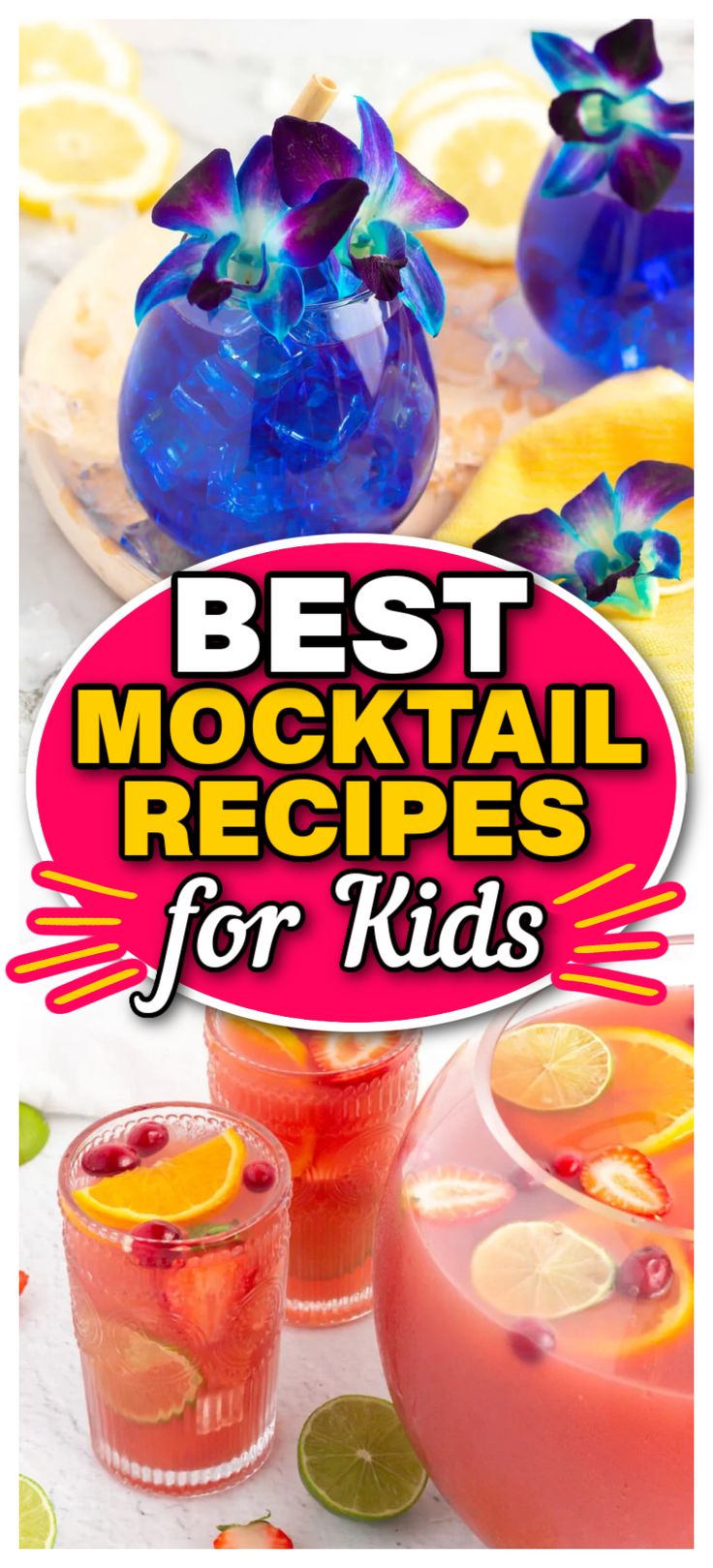 the best cocktail recipes for kids are on display in front of some glasses and pitchers