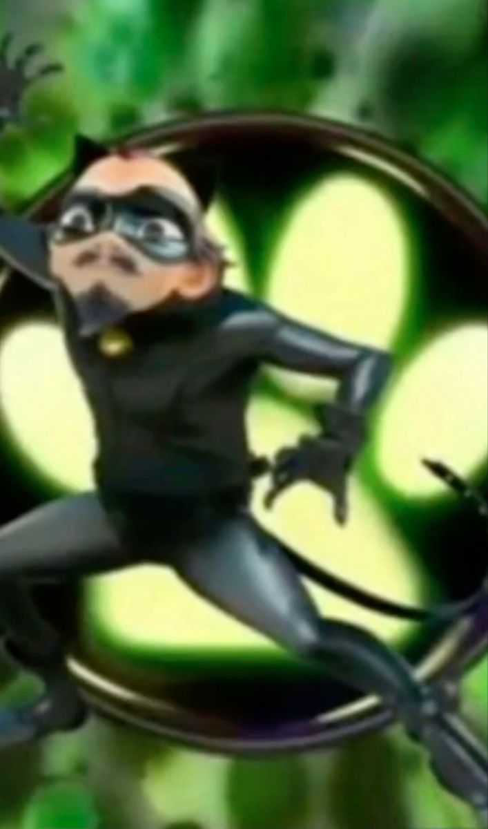 the animated character is dressed in black and has green circles around his body, as if he's jumping