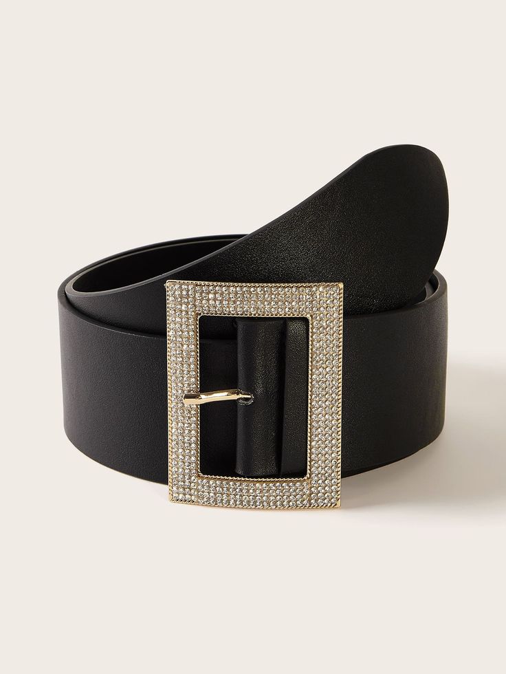 Black Casual   PU Leather  PU Buckle Belts Embellished   Women Accessories Gucci Marmont Belt, Bling Belts, Vintage Leather Belts, Wide Leather Belt, Beautiful Belts, Rhinestone Belt, Cosplay Tips, Studded Belt, Rhinestone Decor