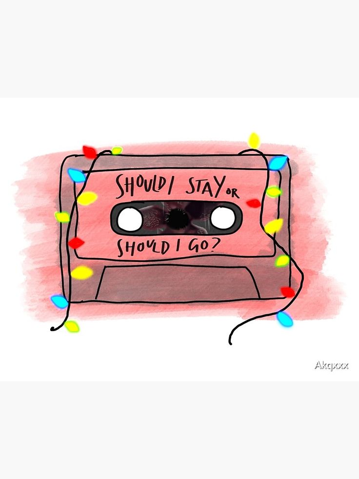 a drawing of a pink tape recorder with lights around it and the words should i stay?