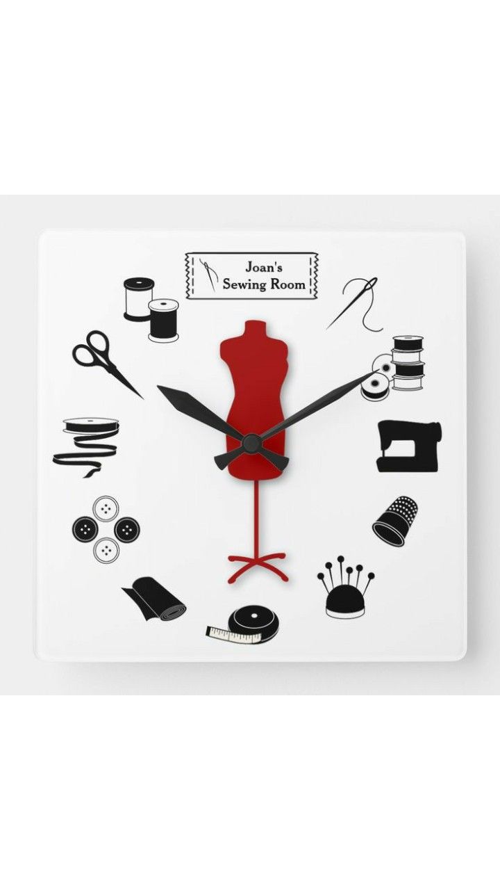 a square clock with an image of a dressmaker's mannequin on it