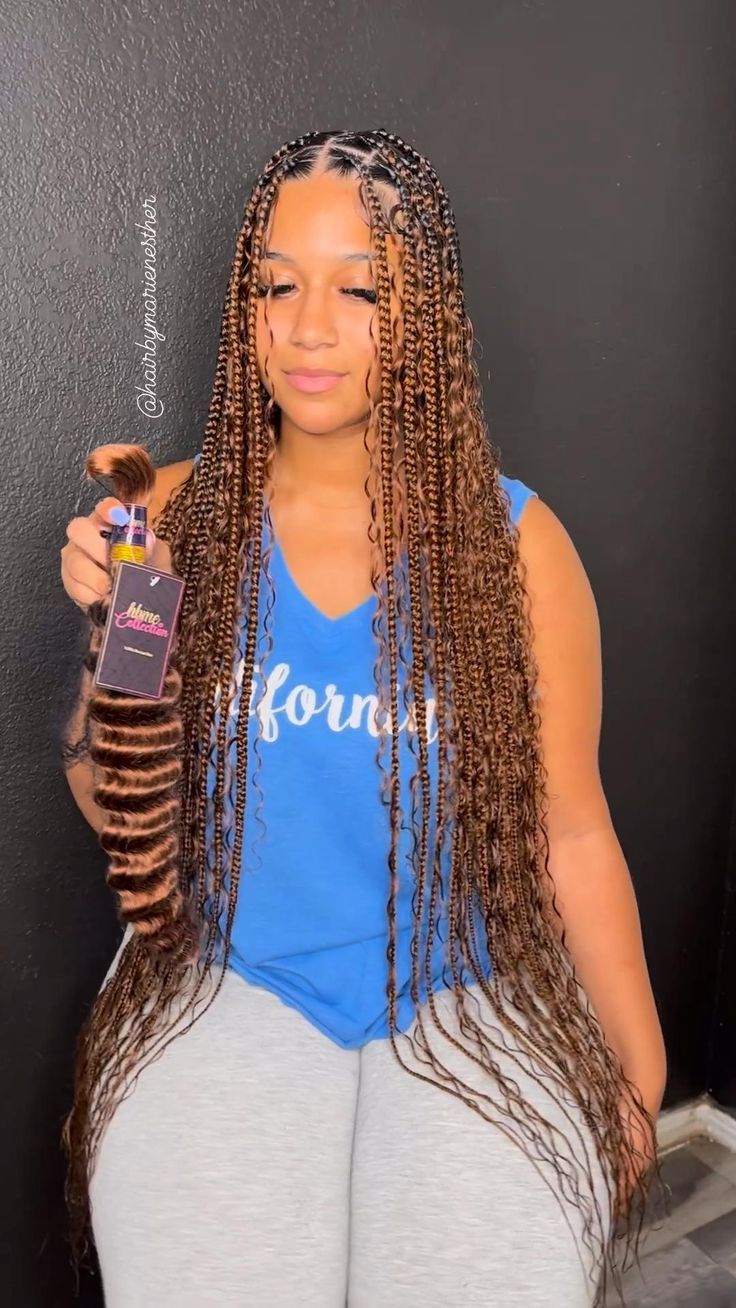 Braided Attachment Hairstyles, Goddess Braids With Peekaboo, Latest Braids Styles 2024, Goddess Braids Long, Fulani Goddess Braids, Care For Wavy Hair, Hairstyle For Ladies, Pink Peekaboo, Easy Routine