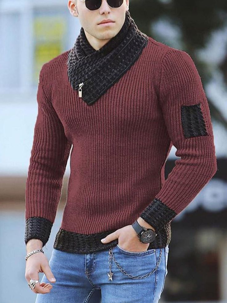 Business Casual Sweater, Mens Knit Sweater, Korean Fashion Fall, Casual Turtleneck, Shawl Collar Sweater, Pullover Mode, Slim Sweater, Sweater Trends, Wool Turtleneck