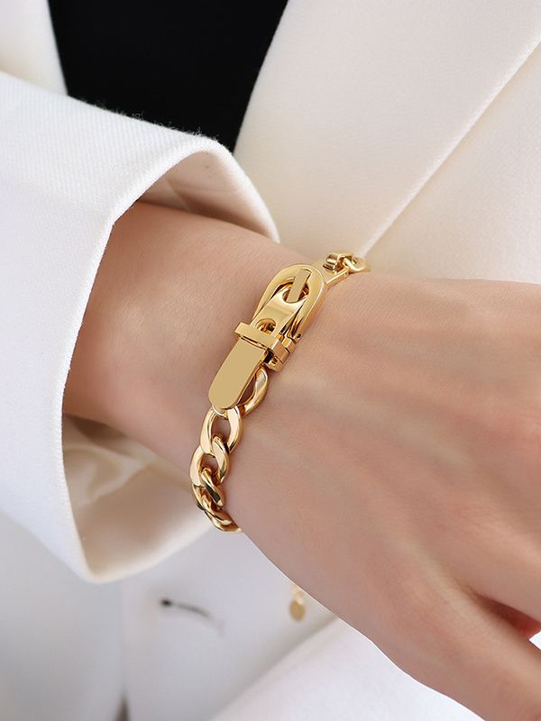 Chains Solid Color Bracelet Accessories GOLD-One_size Thick Chain Necklace, 18k Gold Bracelet, Color Bracelet, Bracelet Accessories, Women's Jewelry Sets, Neck Jewellery, Minimalist Bracelet, Cute Necklace, Silver Accessories