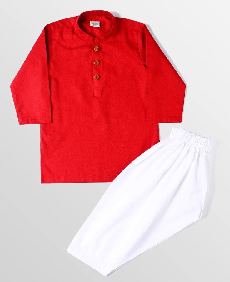 2 Piece Kurta Shalwar for Boys. Description Kurta (Shirt) : Red Jacquard shirt. Shalwar (Trouser) : White Shalwar. Country of Origin : Pakistan Care Instruction : Should be washed in gentle cycle and hung to dry. Color may bleed so please be mindful of other items with it. Disclaimer : Actual sizes might be slightly different from the size chart. Actual colors of the outfit may vary from the colors being displayed on the screen. Red Straight Kurta Set For Puja, Red Long Sleeve Salwar Kameez For Puja, Red Long Sleeve Salwar Kameez For Navratri, Red Tops For Eid Festive Occasion, Red Festive Top For Eid, Red Top For Festive Occasion And Eid, Red Straight Kurta Top For Festive Occasions, Red Sets For Puja On Eid, Red Cotton Sets