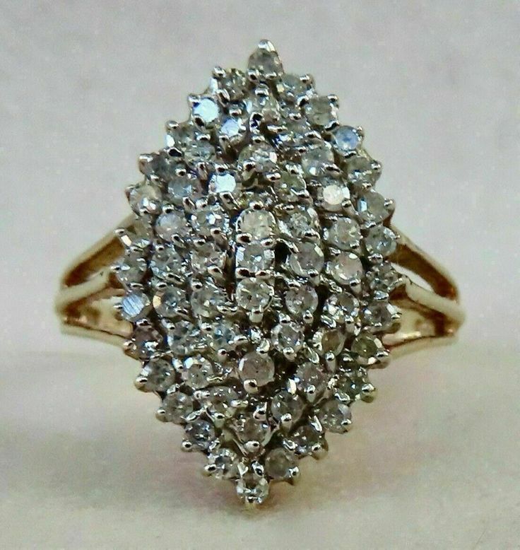 a diamond cluster ring on a white surface