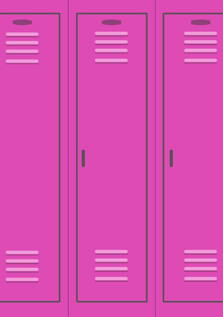 three pink lockers with one door open and the other closed