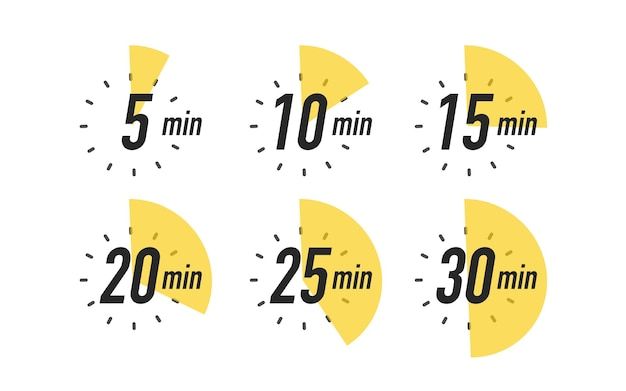 a set of five yellow numbers with different times