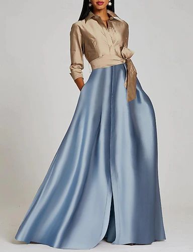 A-Line Evening Gown Elegant Dress Formal Floor Length 3/4 Length Sleeve Shirt Collar Satin with Slit Strappy 2024 2024 - $139.99 Gown Elegant, Evening Dresses Online, Cheap Evening Dresses, Dresses Formal Elegant, Evening Gowns Elegant, Evening Dresses Cocktail, Dress Formal, Colorblock Dress, Formal Evening Dresses