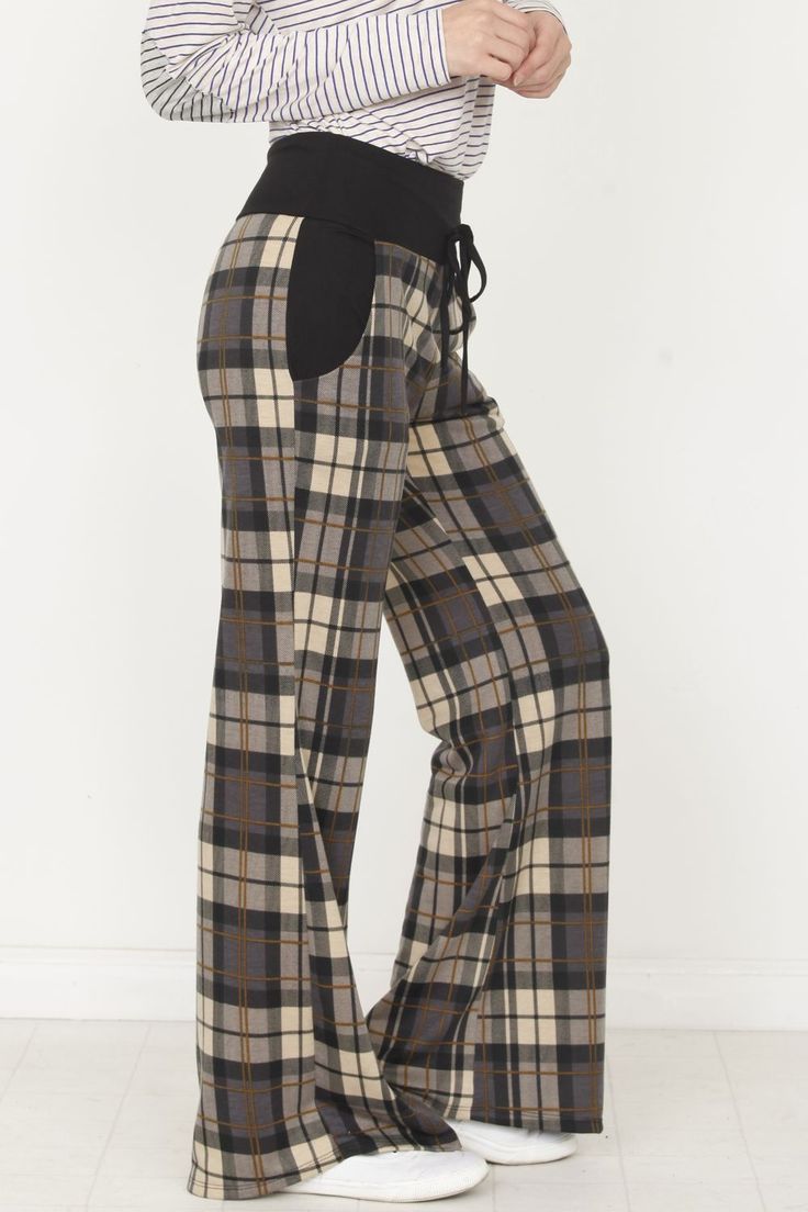 95% Polyester 5% Spandex Made in the USA Pockets Adjustable drawstring Plaid Pj Pants, Clothes Haul, Grunge Coquette, Lazy Weekend, Scene Outfits, Fall Pants, Dream Closets, Pants Brown, Comfy Clothes