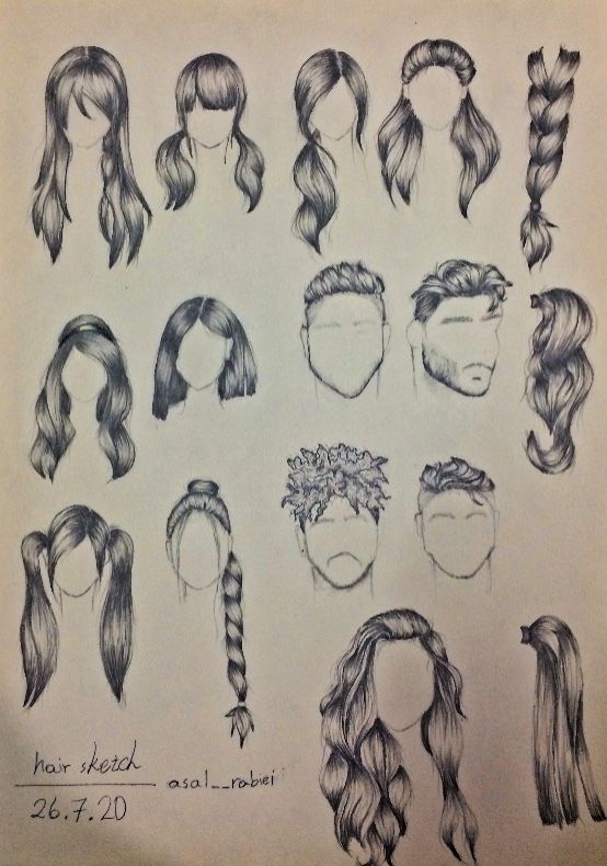 a bunch of drawings of different hair styles