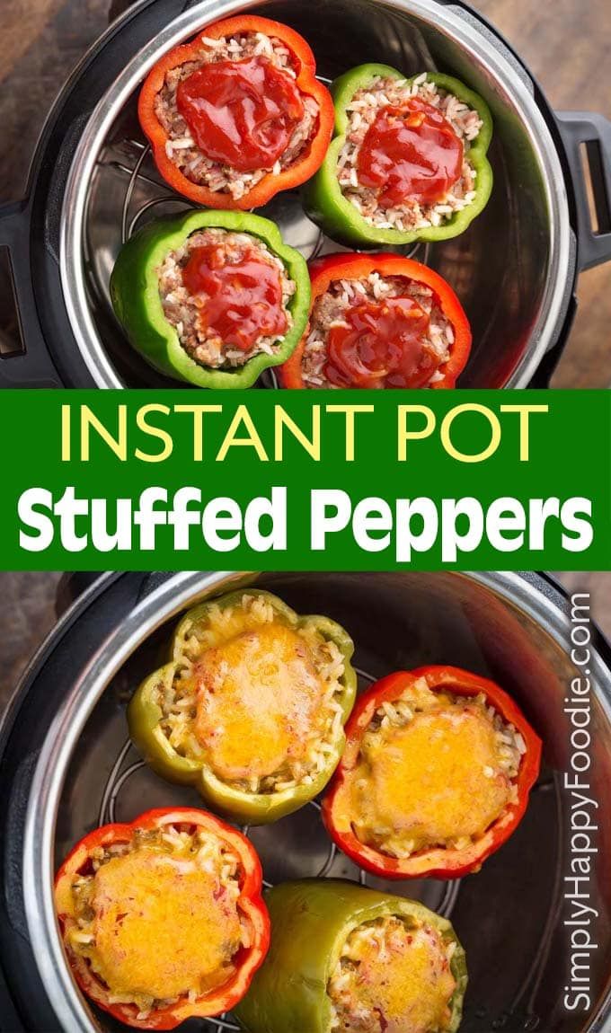 stuffed peppers in an instant pot with text overlay