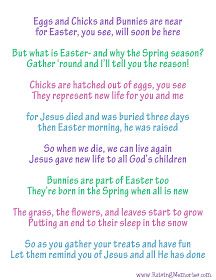 an easter poem with the words, eggs and chicks and bunnies are near for easter