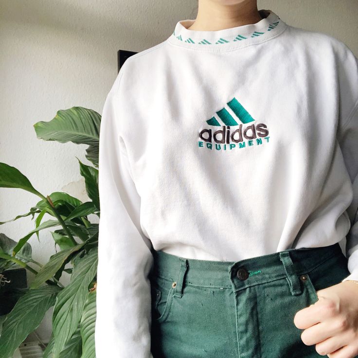 Adidas Equipment Sweatshirt, Adidas Crewneck Outfit, Adidas Sweater Outfit, Adidas Vintage Sweatshirt, Vintage Plants, Crewneck Outfit, 80s Sweatshirt, Outfit Pieces, Adidas Equipment