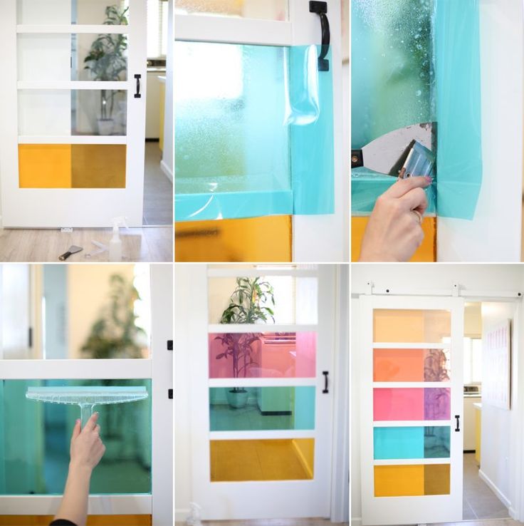 the process of painting glass doors with different colors