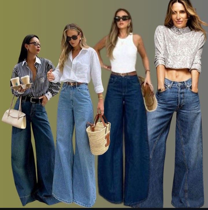 Wide Flared Jeans Outfit, Jeans Palazzo Outfits Casual, Wide Flare Jeans Outfits, Extra Wide Leg Jeans Outfit, Pantalon Wide Leg Outfit, Palazzo Outfit Casual, Palazzo Jeans Outfit, High Waisted Wide Leg Jeans Outfit, Flare Jean Outfit