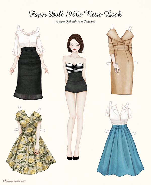 paper dolls from the 1950's, including dresses and skirts