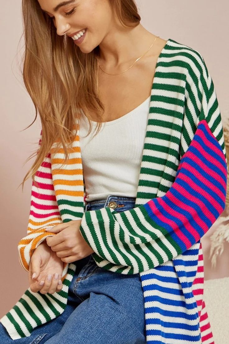 Multi Cardi – The Flamingo Ranch Striped Cardigan, Cardigan Sweater, Flamingo, Sweater Cardigan