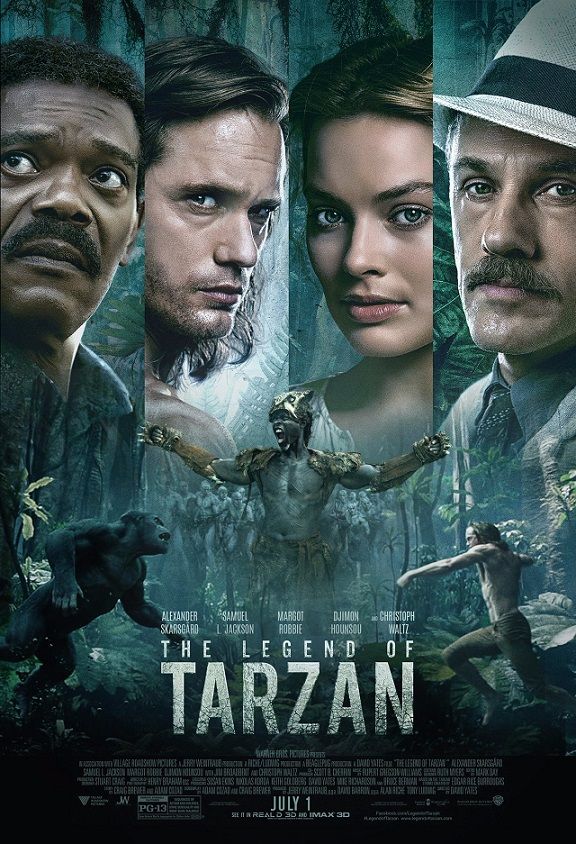 the legend of tarazan movie poster with two men, one woman and an animal