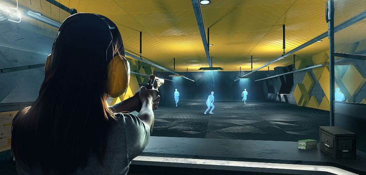 ArtStation - Shooting Range, hunter liang Shooting Range Ideas, Olympic Shooting, Shooting Stand, Shooting Club, Indoor Shooting Range, Indoor Shooting, Environment Reference, Tech Inspiration, Army Training