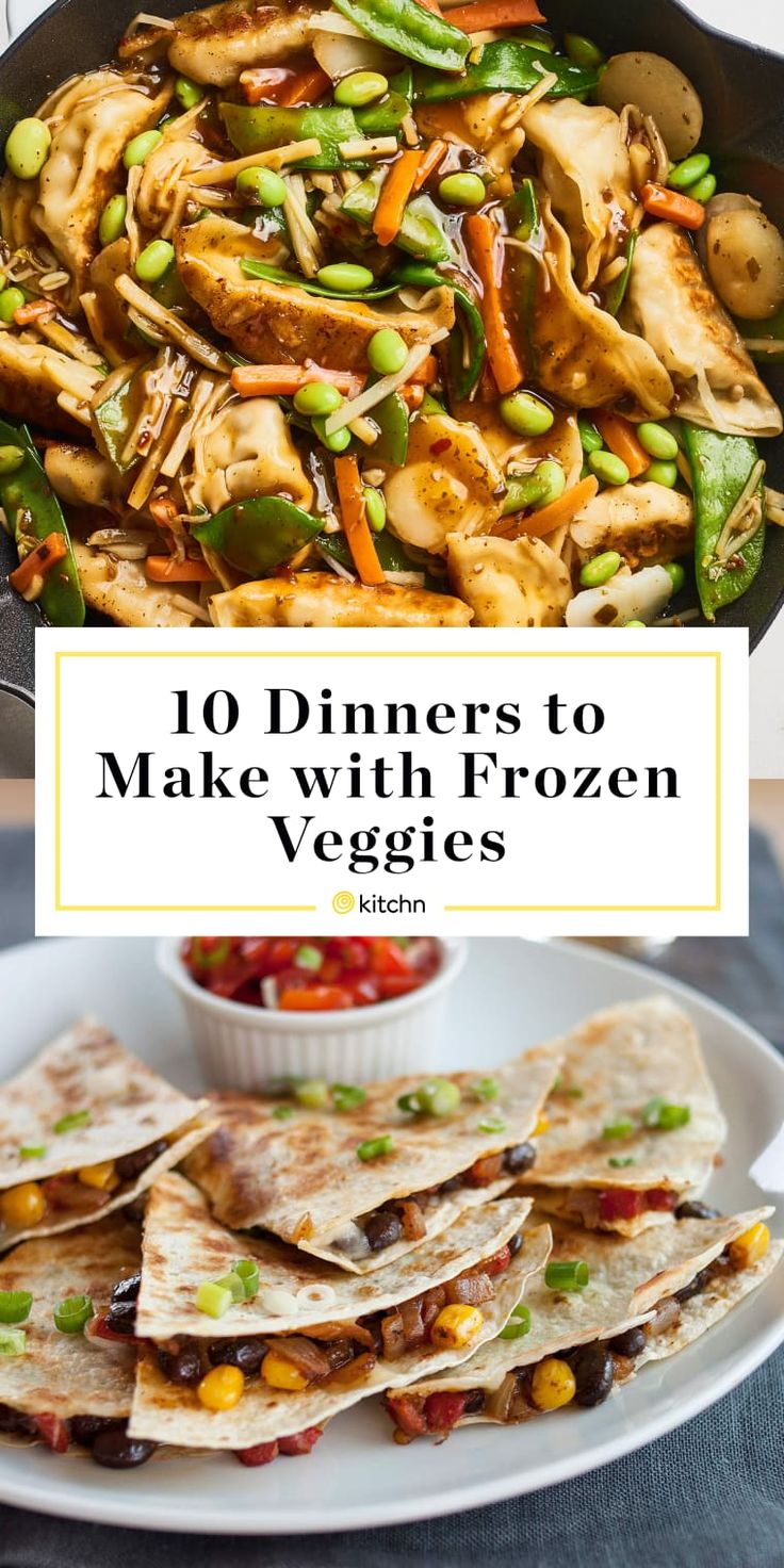 a plate filled with chicken and veggies next to a skillet full of vegetables