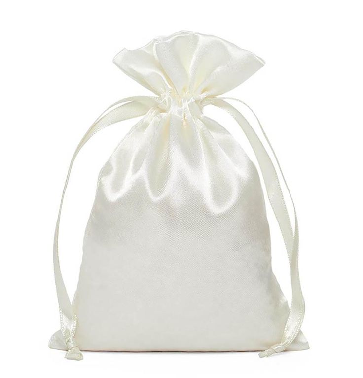 a white satin bag on a white background