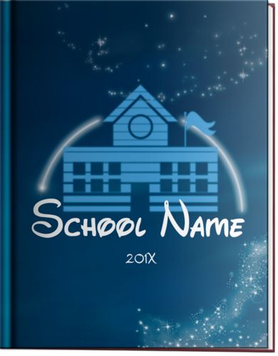 the school name book is blue and has an image of a house on it with stars