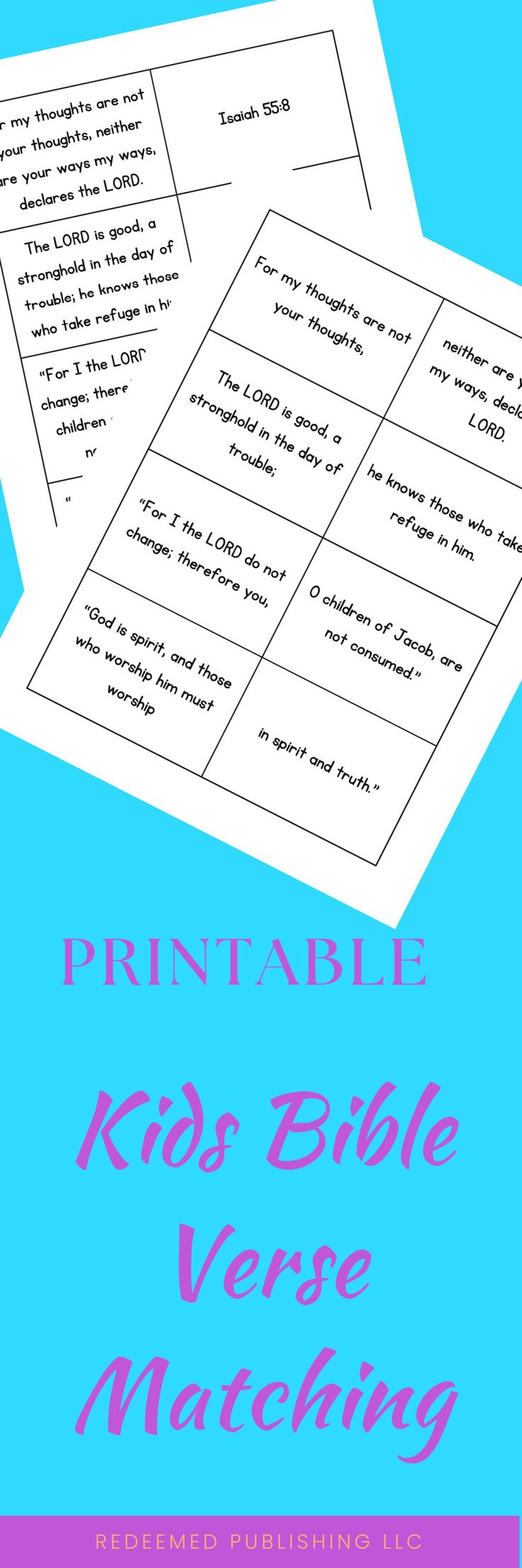 a blue and pink poster with the words printable for bible verses matching