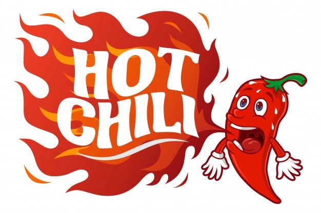 a hot chilli cartoon character with flames