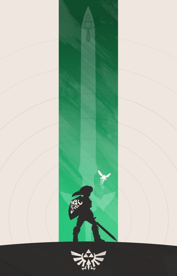 the legend of zelda's poster is shown in green and white, with an arrow