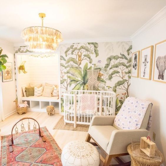 a baby's room decorated in pastel colors