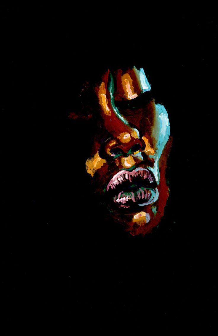 an abstract painting of a person's face in the dark