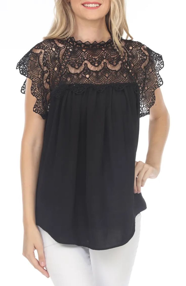 RAIN Airflow Lace Top | Nordstromrack Summer Stretch Blouse With Short Sleeves, Summer Stretch Short Sleeve Blouse, Stretch Lace Top With Short Sleeves, Short Sleeve Stretch Lace Top, Summer Lace Top T-shirt, Summer Lace Top Short Sleeve T-shirt, Summer Short Sleeve T-shirt With Lace Top, Casual Lace Top With Short Sleeves, Black Short Sleeve Tops For Summer