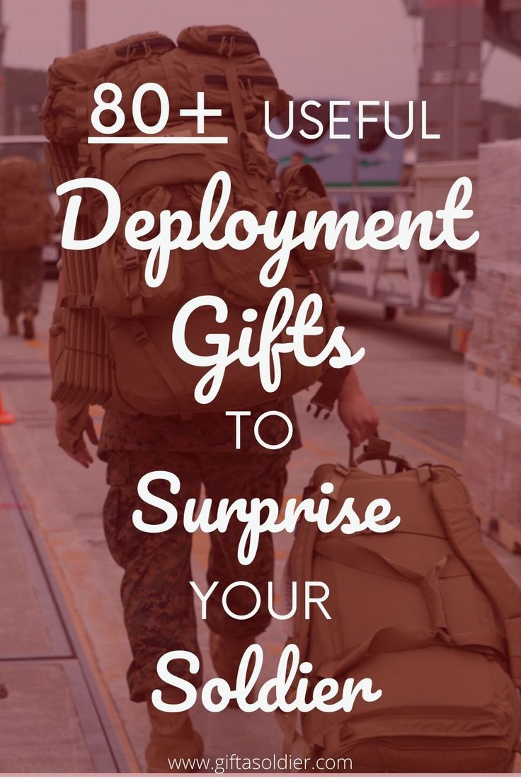 a man with a backpack and suitcase walking down the street text reads, 80 + useful deployment gifts to surprise your soldier